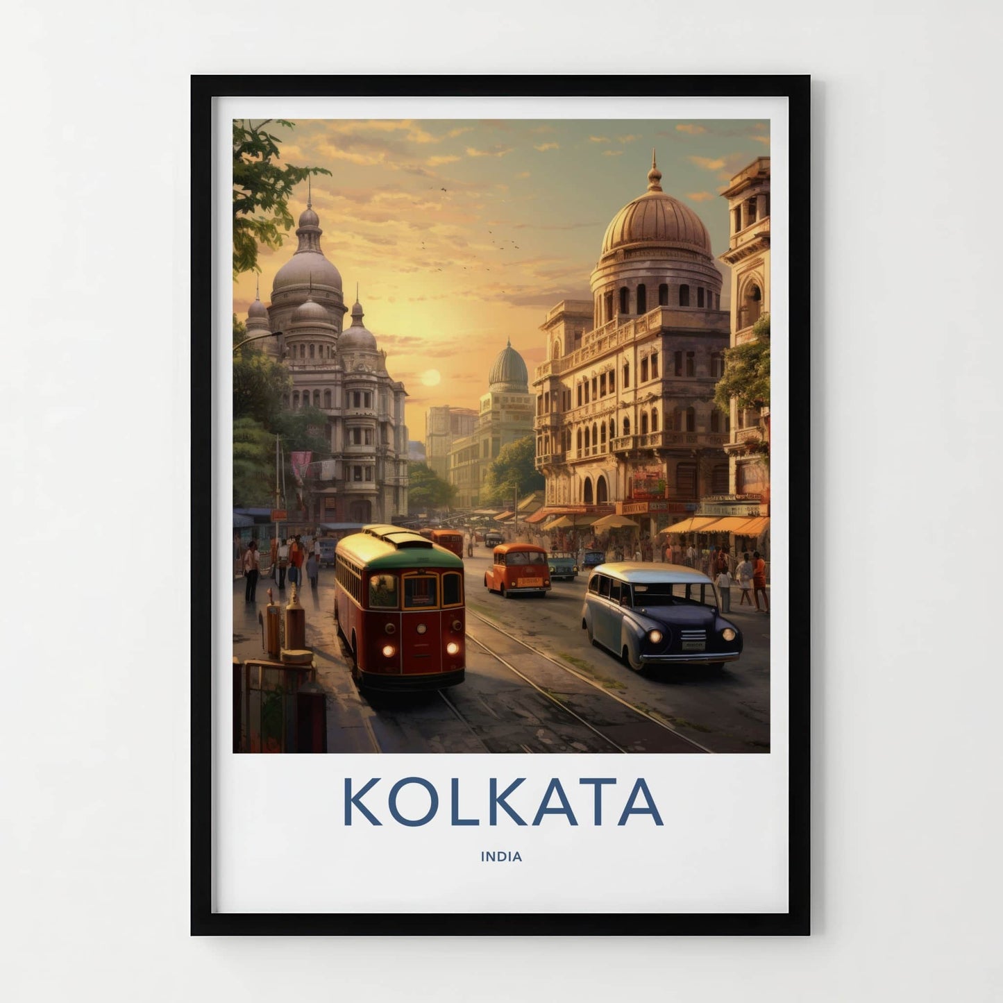 Kolkata Poster - India Travel Art - West Bengal Old Tram Street Wall Decor