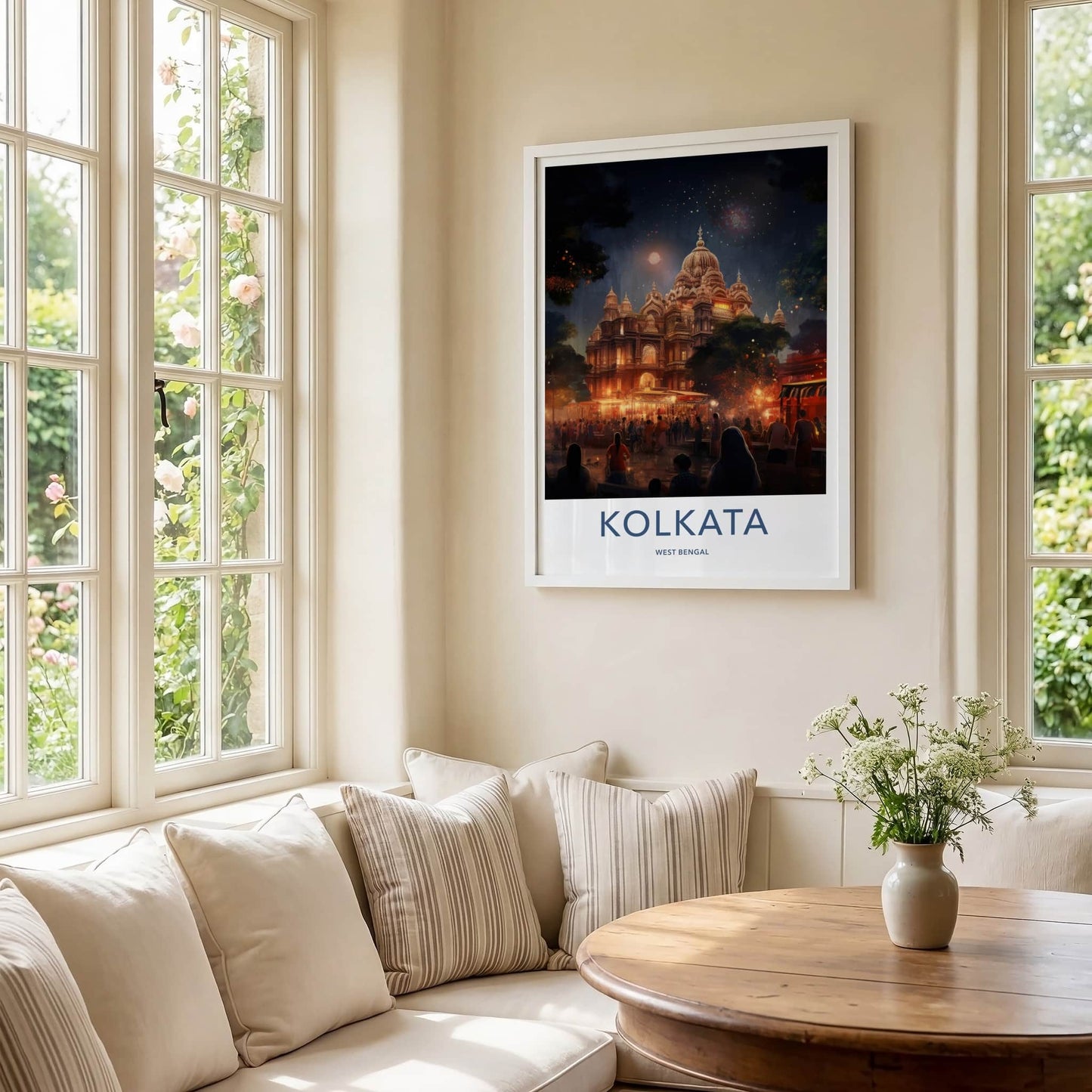 Kolkata Poster - India Travel Art - West Bengal Palace Night Market Home Decor