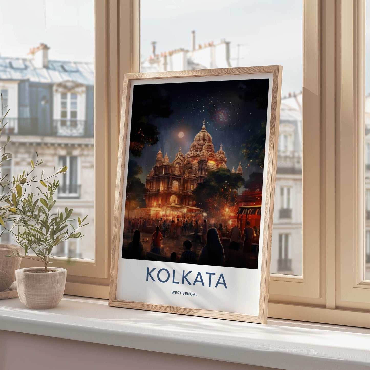 Kolkata Poster - India Travel Art - West Bengal Palace Night Market Home Decor