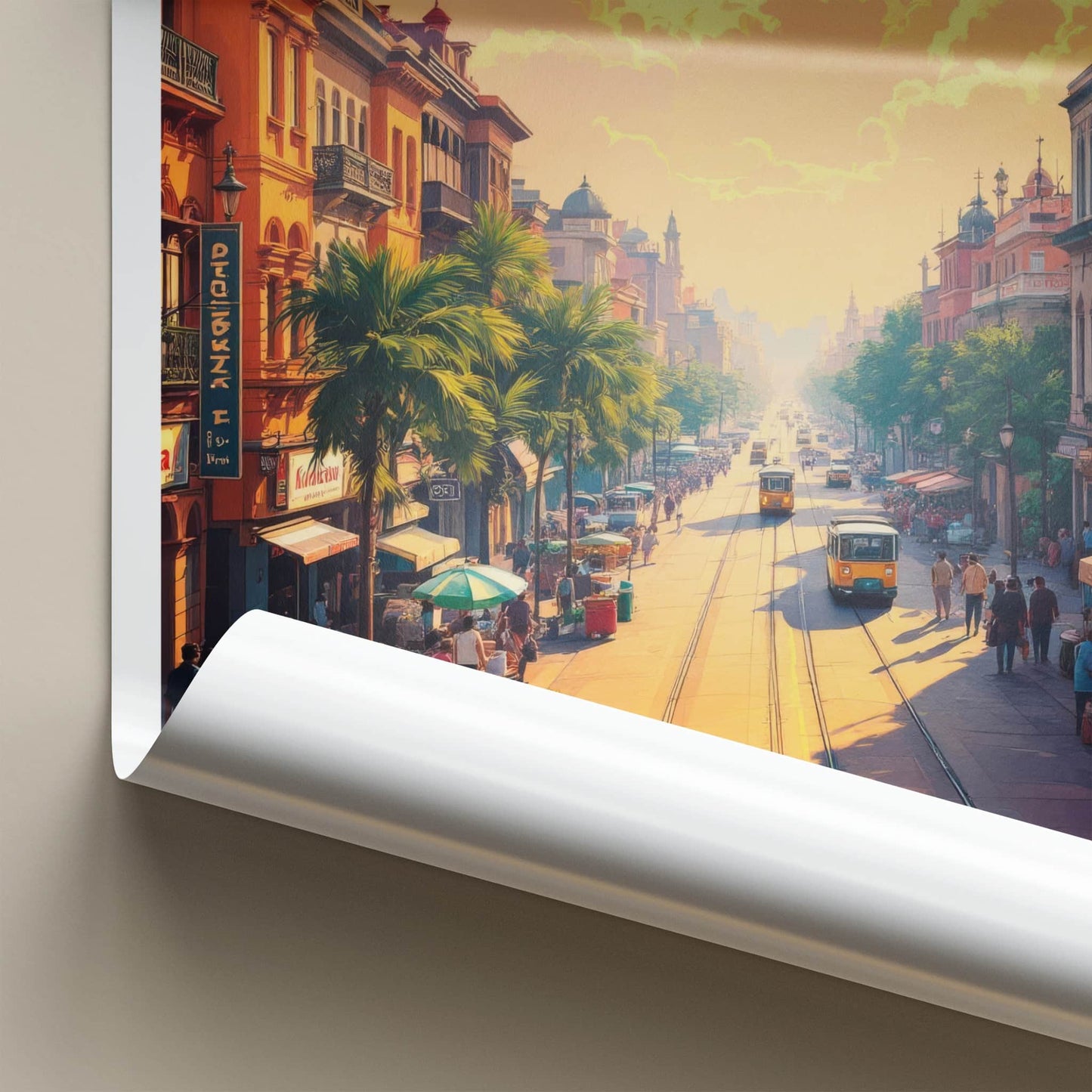 Kolkata Poster - India Travel Art - West Bengal Tram Street Scene Home Decor
