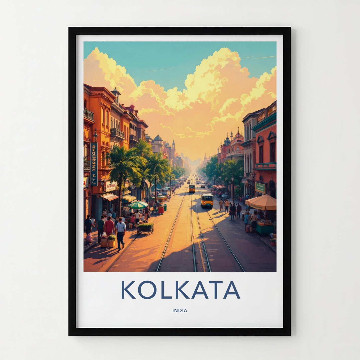 Kolkata Poster - India Travel Art - West Bengal Tram Street Scene Home Decor