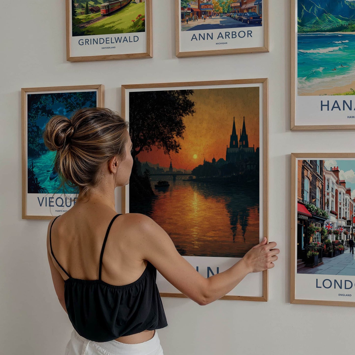 Koln Poster - Germany Travel Art - Cityscape River Sunset Home Decor