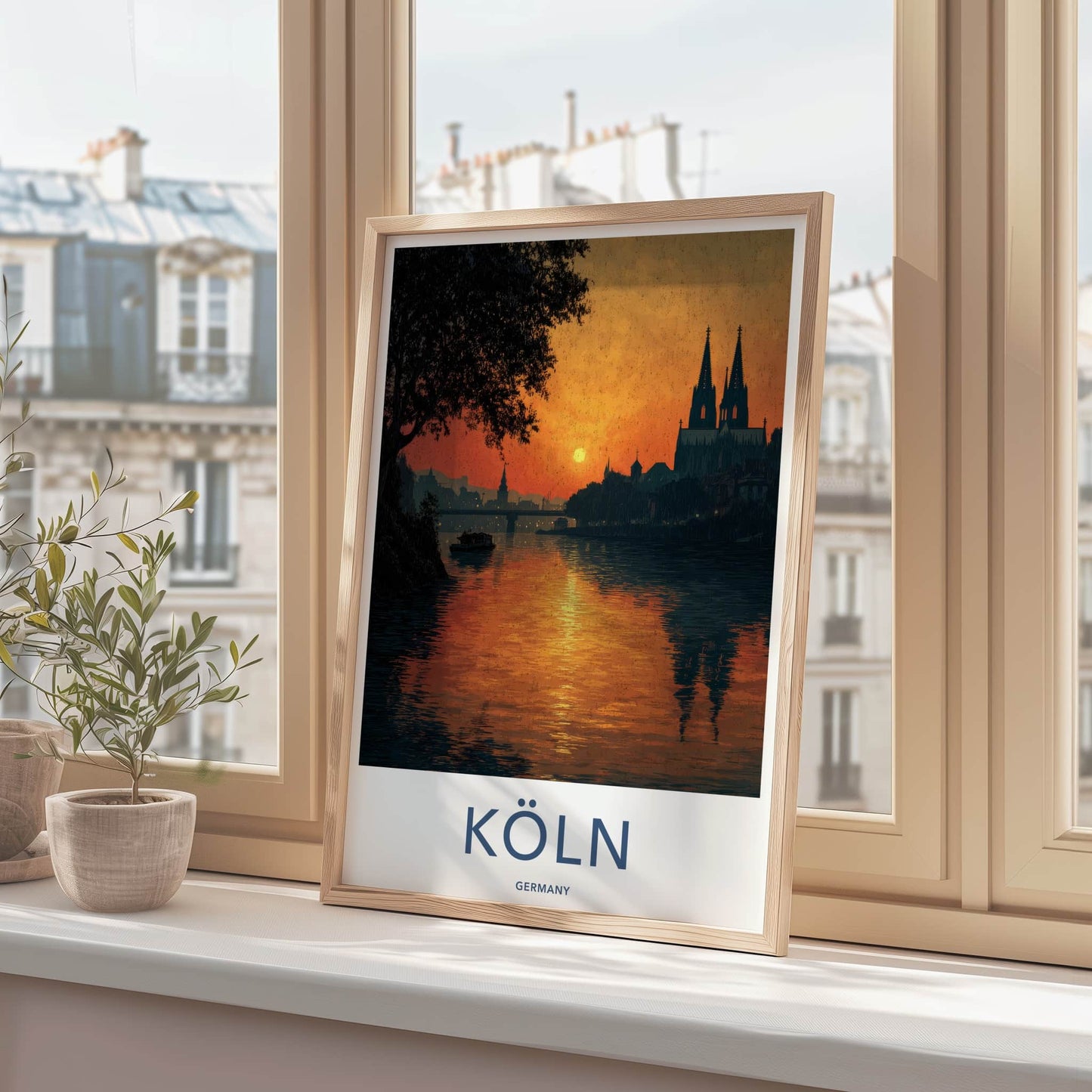Koln Poster - Germany Travel Art - Cityscape River Sunset Home Decor