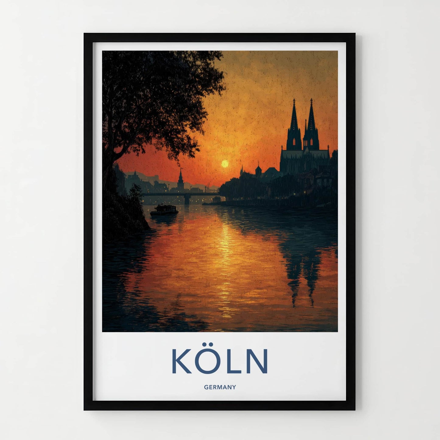 Koln Poster - Germany Travel Art - Cityscape River Sunset Home Decor