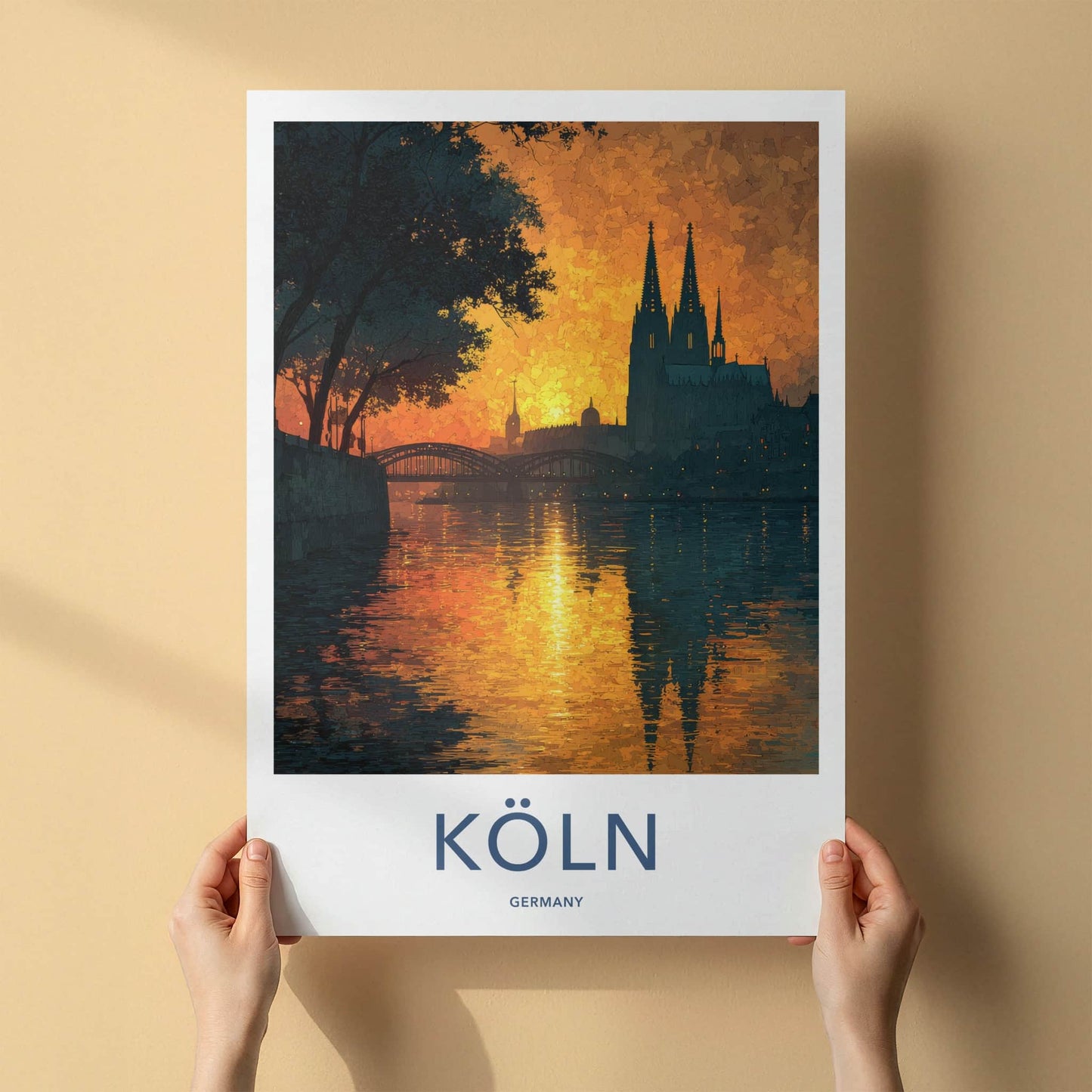 Koln Poster - Germany Wall Art - River Sunset Reflections Home Decor