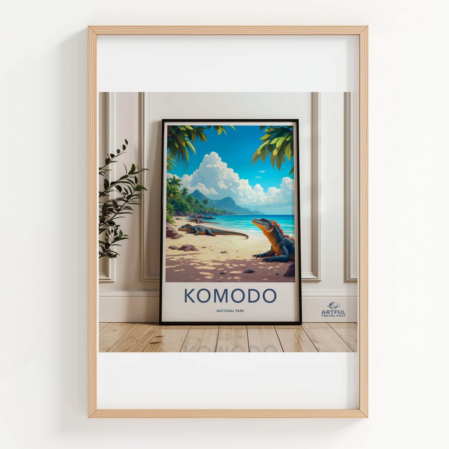 Komodo National Park Poster - Indonesia Travel Art - Lizard Beach Ocean Home Decor