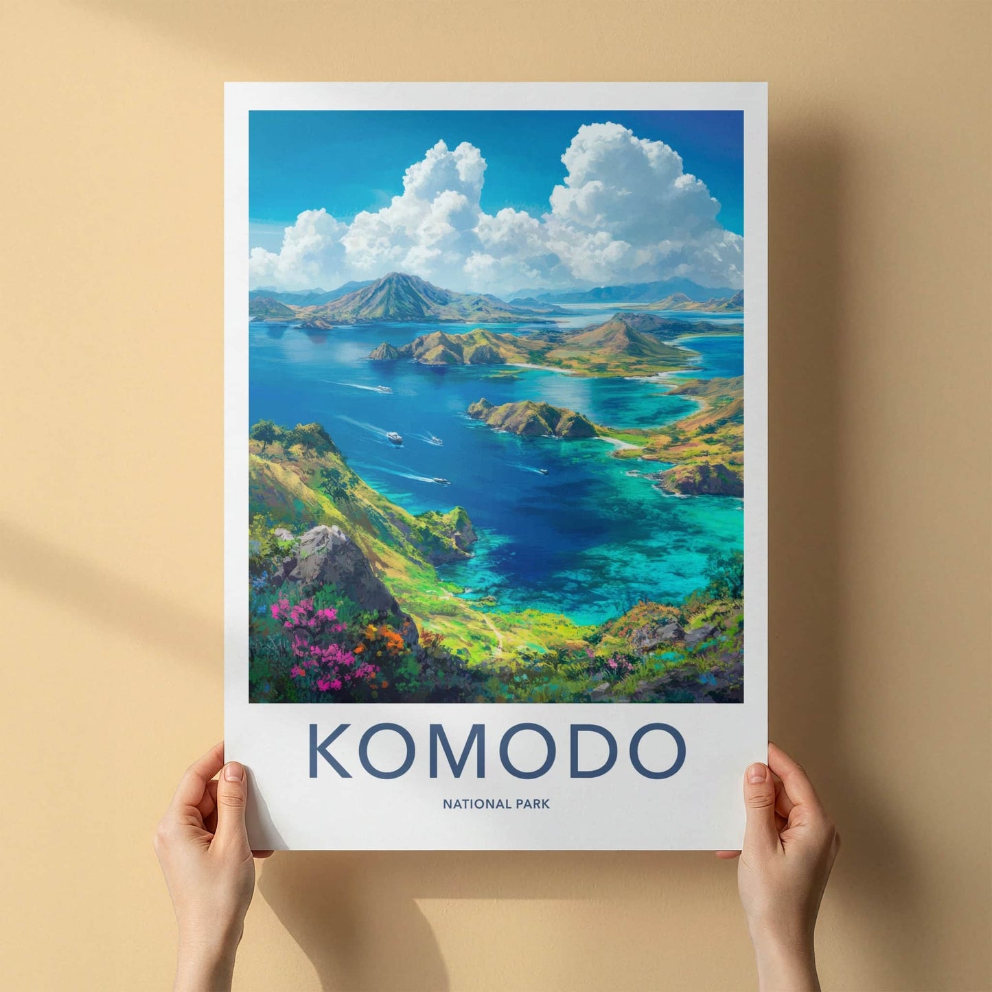Komodo National Park Poster - Indonesia Travel Art - Vibrant Island Bays Home Decor