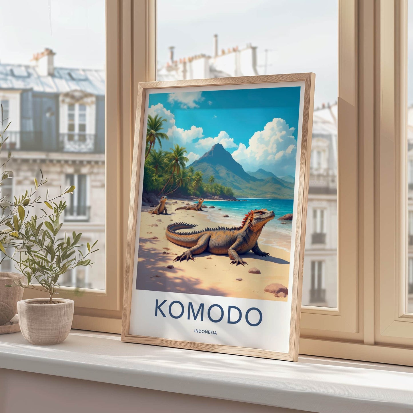 Komodo Poster - Indonesia Travel Art - Dragons Sunny Shore Home Decor