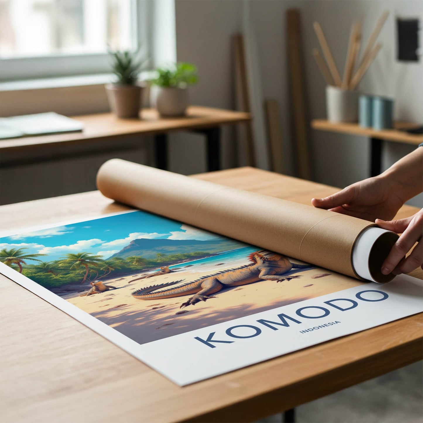 Komodo Poster - Indonesia Travel Art - Dragons Sunny Shore Home Decor