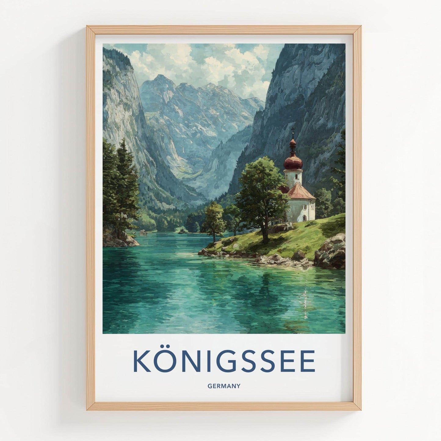 Konigssee Poster - Germany Framed Print - Alpine Lake Church Framed Decor