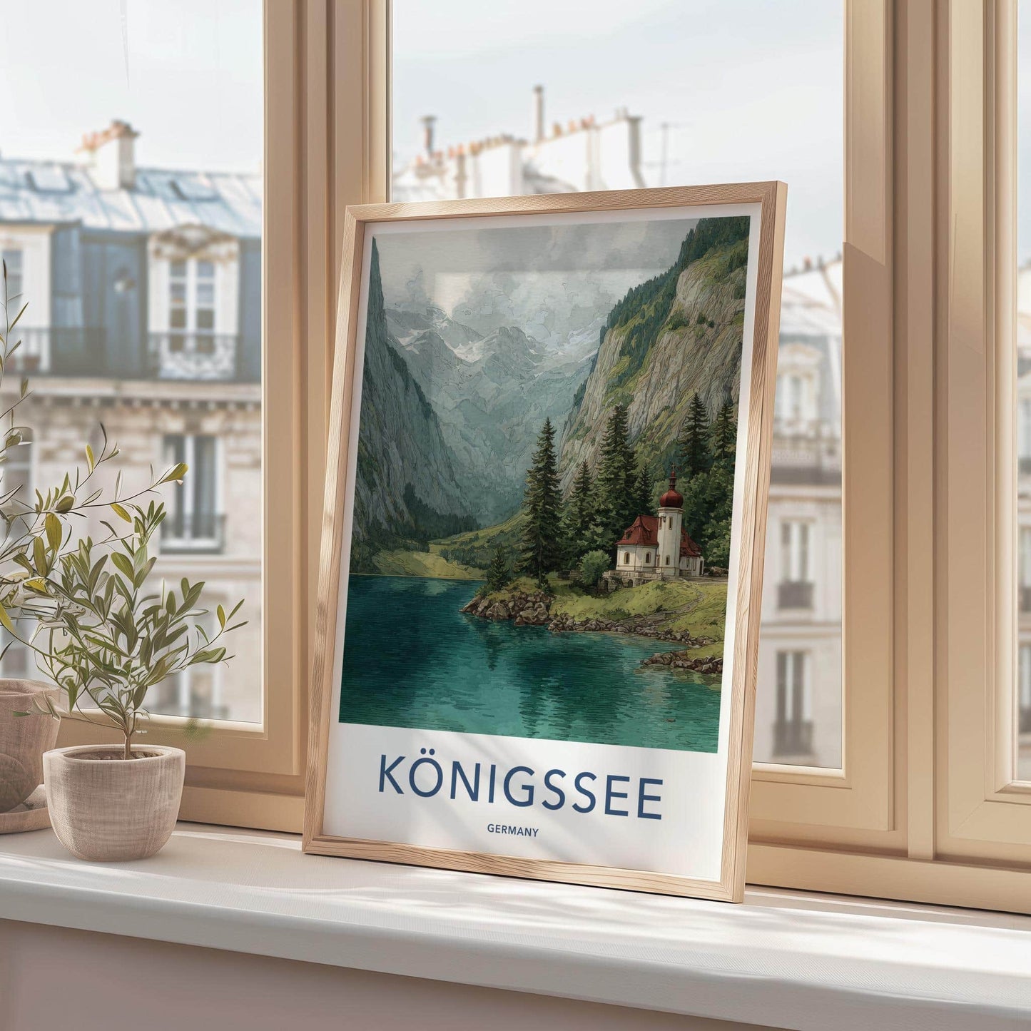 Konigssee Poster - Germany Travel Art - Alpine Lake Chapel Wall Decor