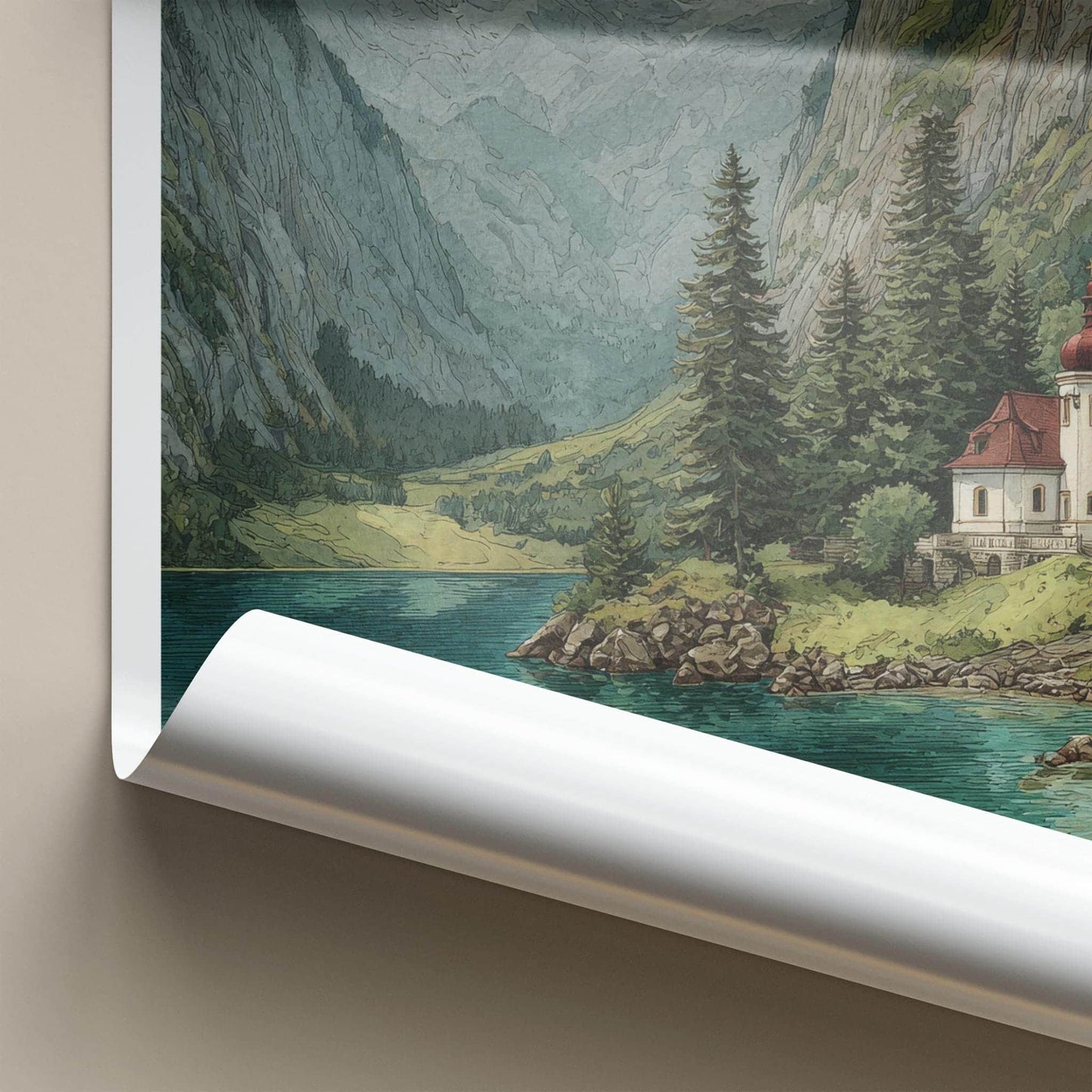 Konigssee Poster - Germany Travel Art - Alpine Lake Chapel Wall Decor