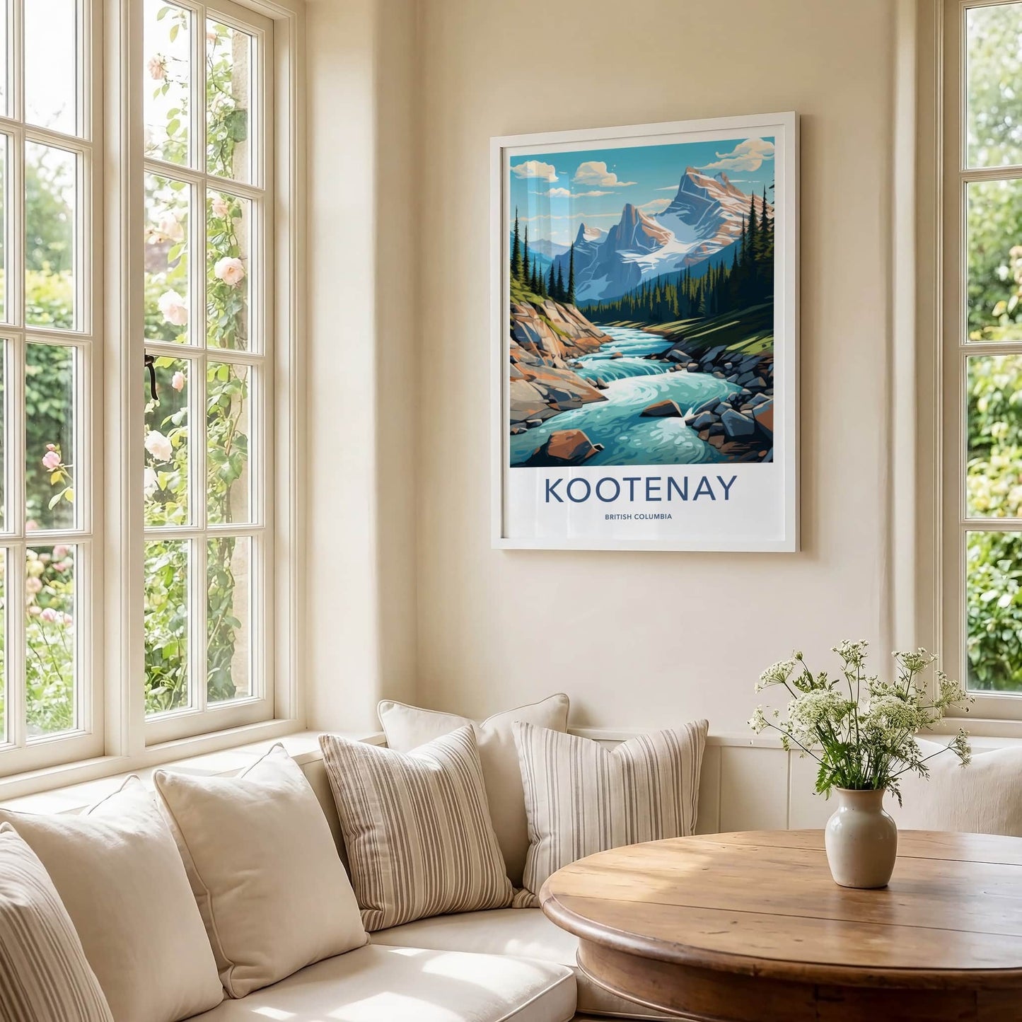 Kootenay Poster - British Columbia Travel Art - Alpine River Valley Wall Decor
