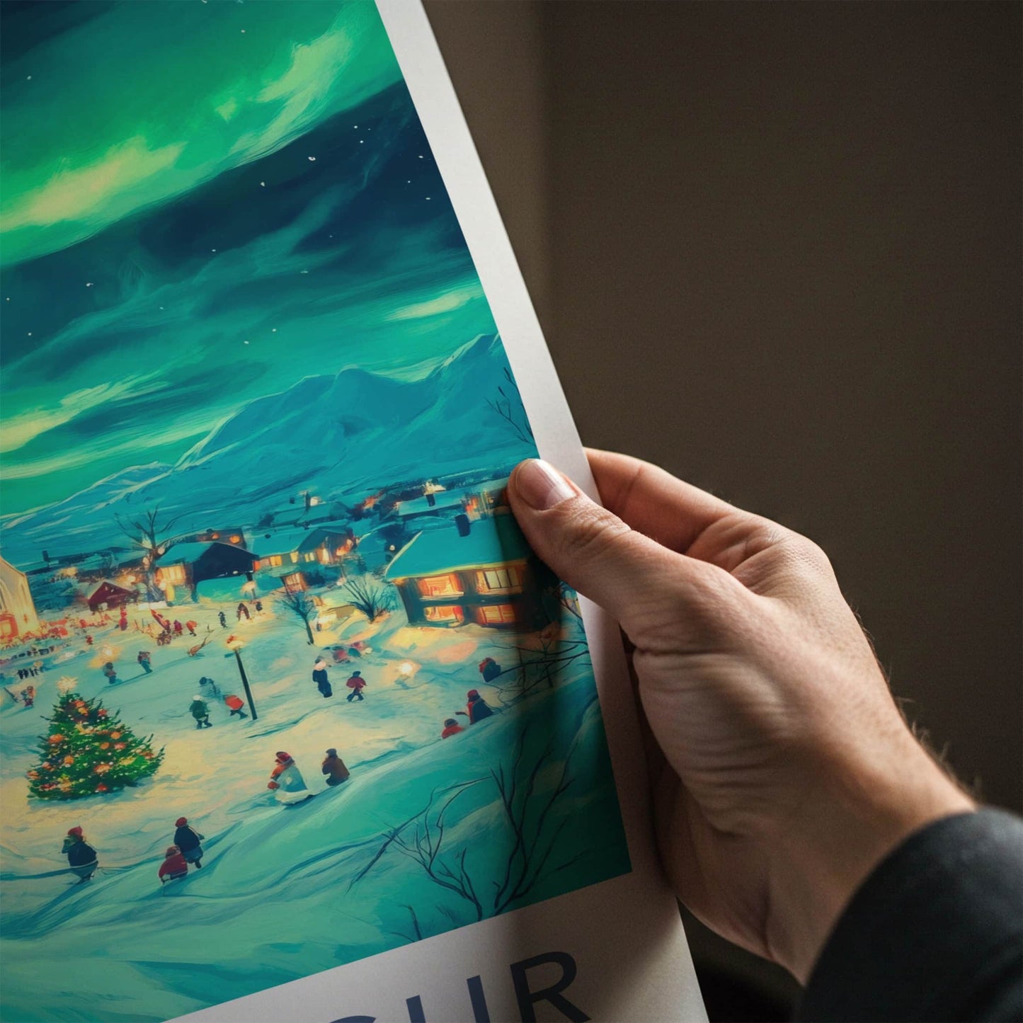 Kopavogur Poster - Iceland Travel Art - Aurora Borealis Night Home Decor