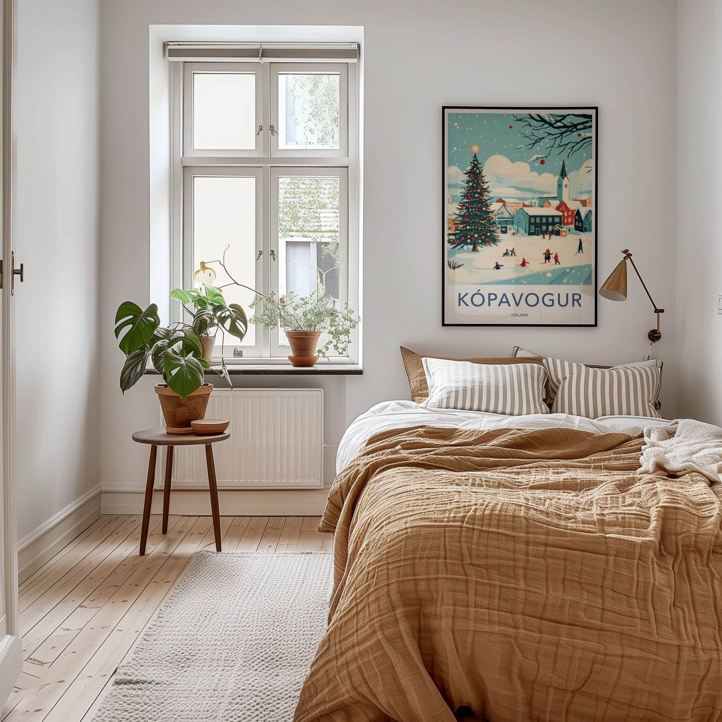 Kopavogur Poster - Iceland Travel Art - Snowy Town Christmas Home Decor