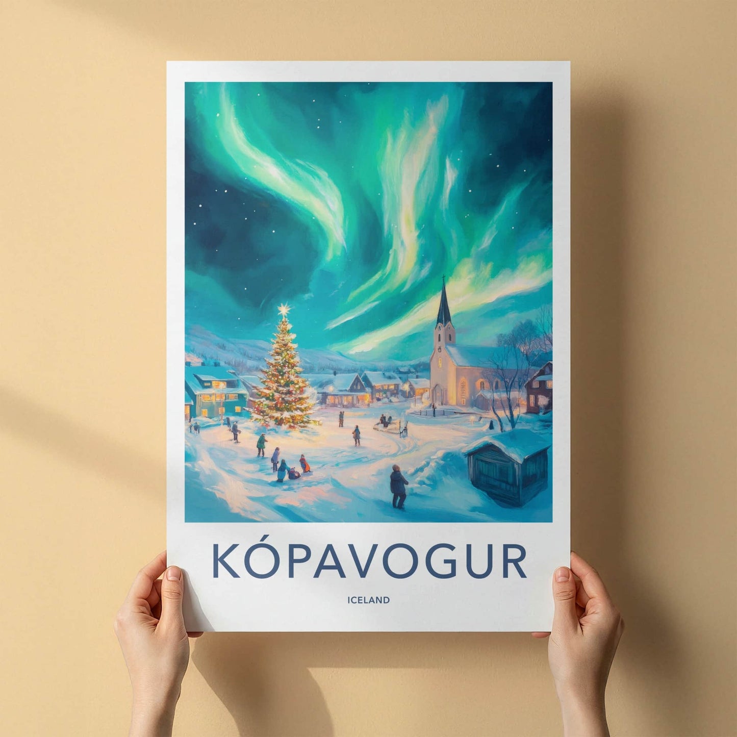 Kopavogur Poster - Iceland Wall Art - Winter Christmas Aurora Home Decor