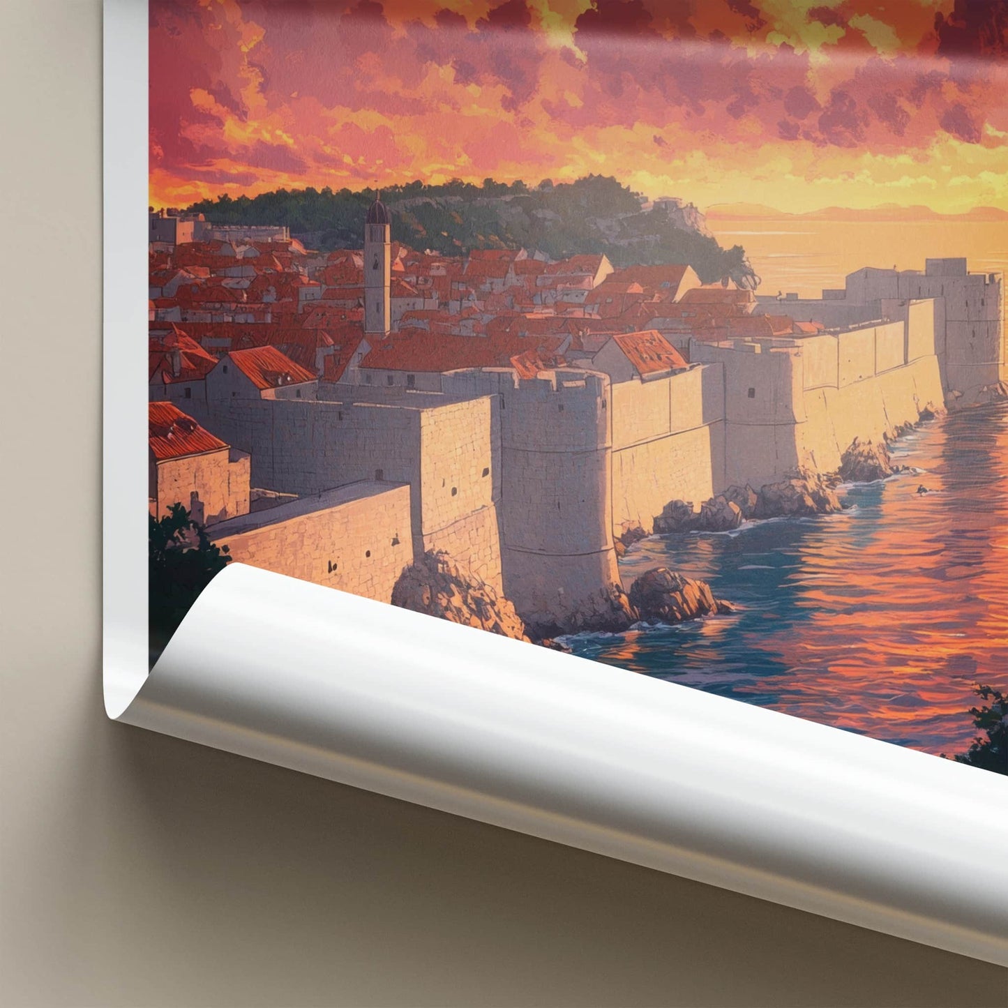 Korcula Poster - Croatia Travel Art - Dramatic Sunset Shore Home Decor