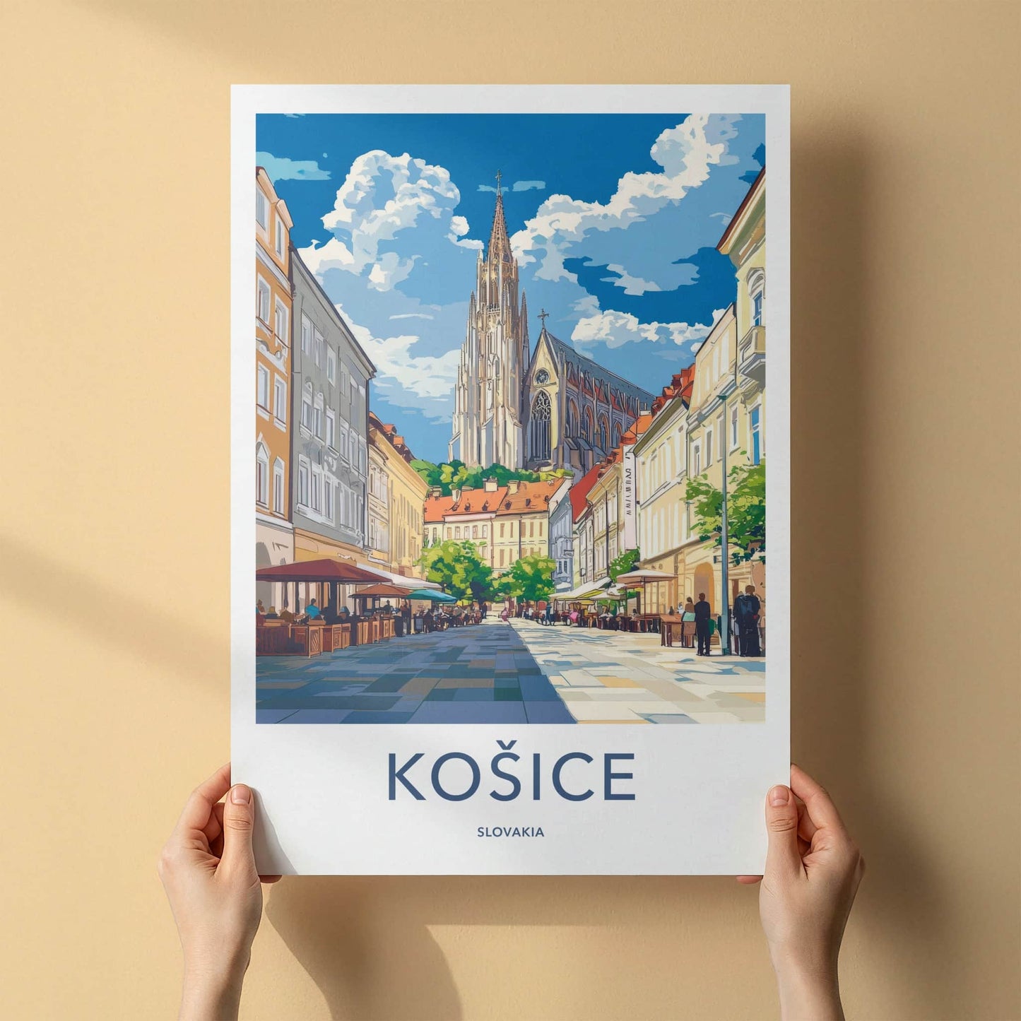 Kosice Poster - Slovakia Travel Art - Gothic Cathedral Square Home Decor