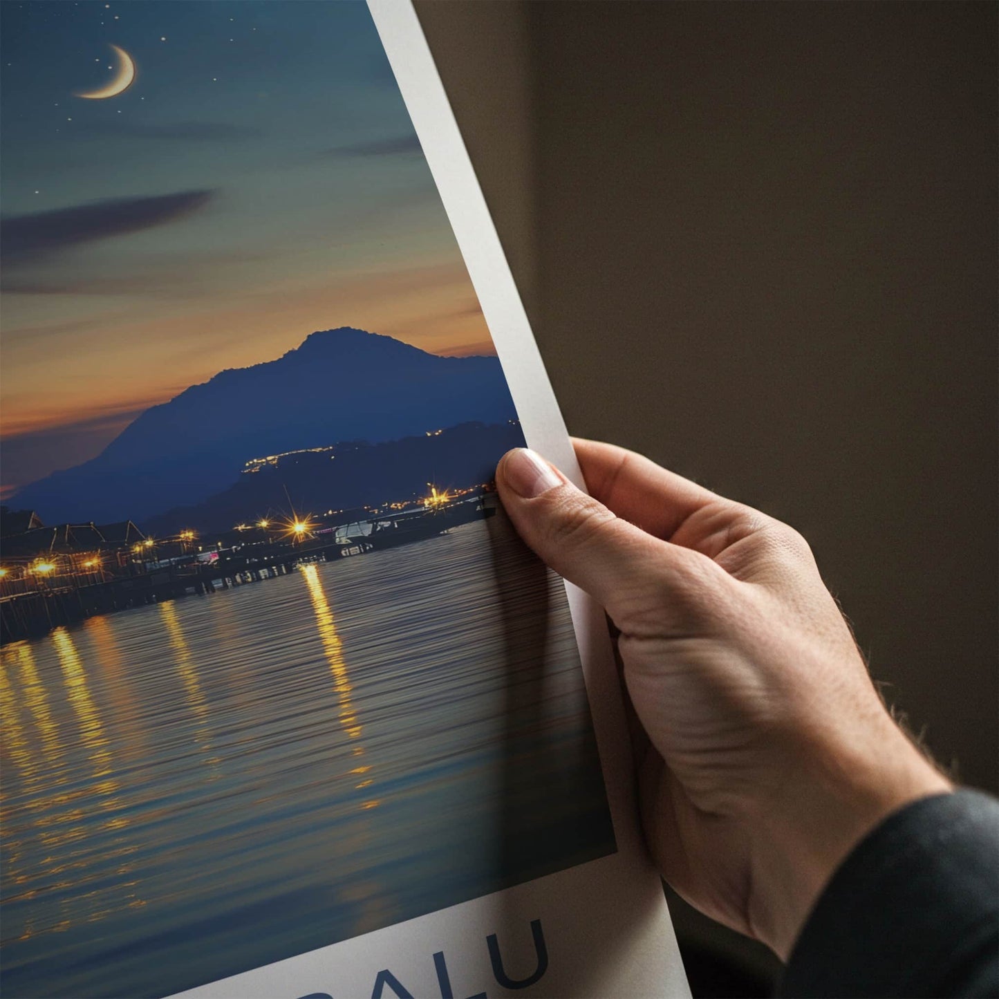 Kota Kinabalu Poster - Malaysia Travel Art - Shimmering Jetty Night Wall Decor