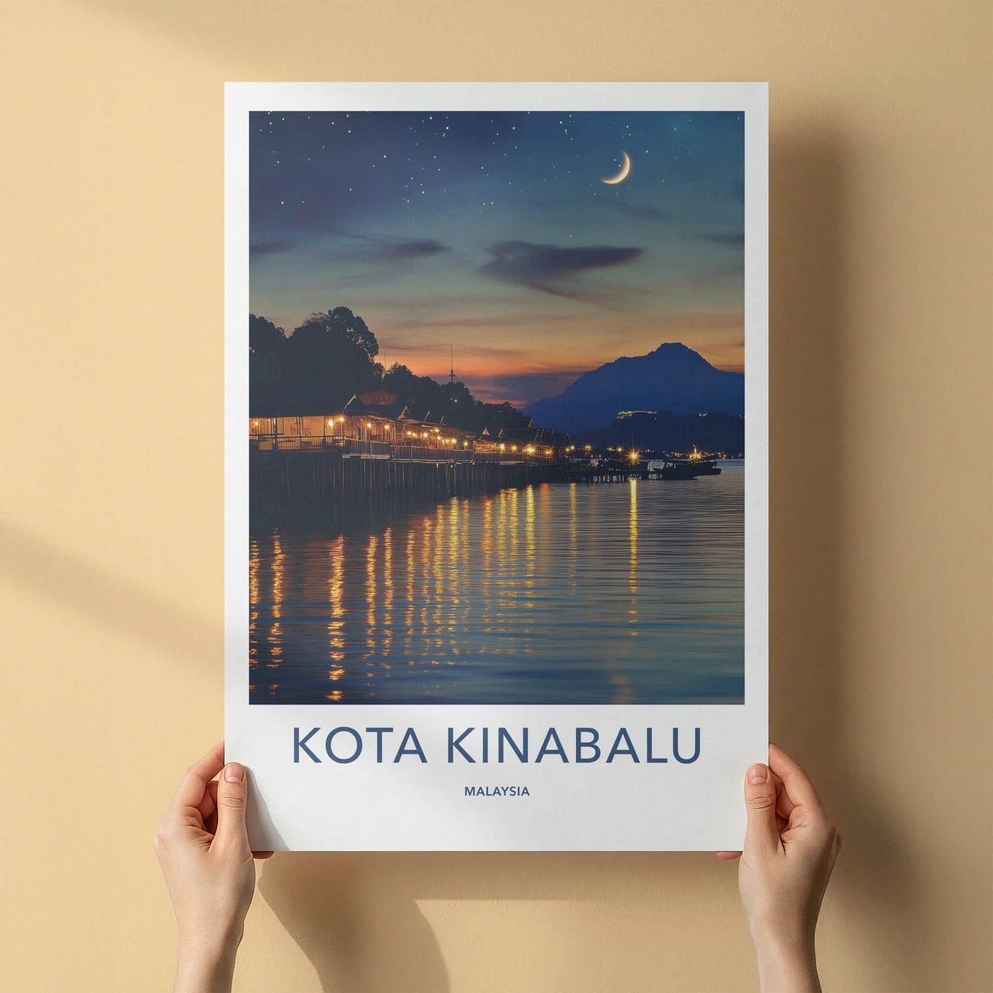Kota Kinabalu Poster - Malaysia Travel Art - Shimmering Jetty Night Wall Decor