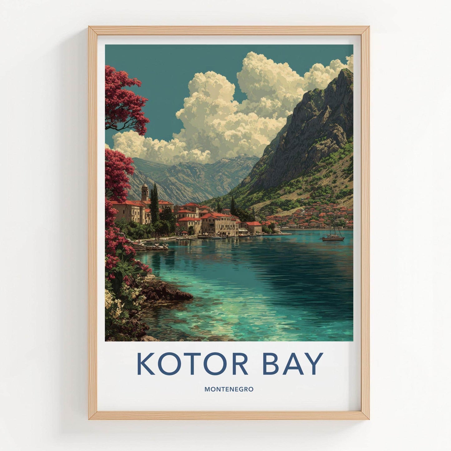 Kotor Bay Poster - Montenegro Travel Art - Coastal Townscape View Home Decor