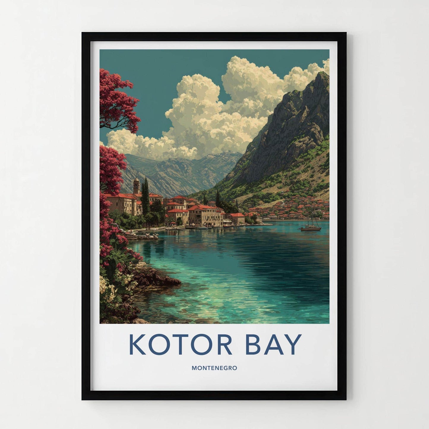 Kotor Bay Poster - Montenegro Travel Art - Coastal Townscape View Home Decor