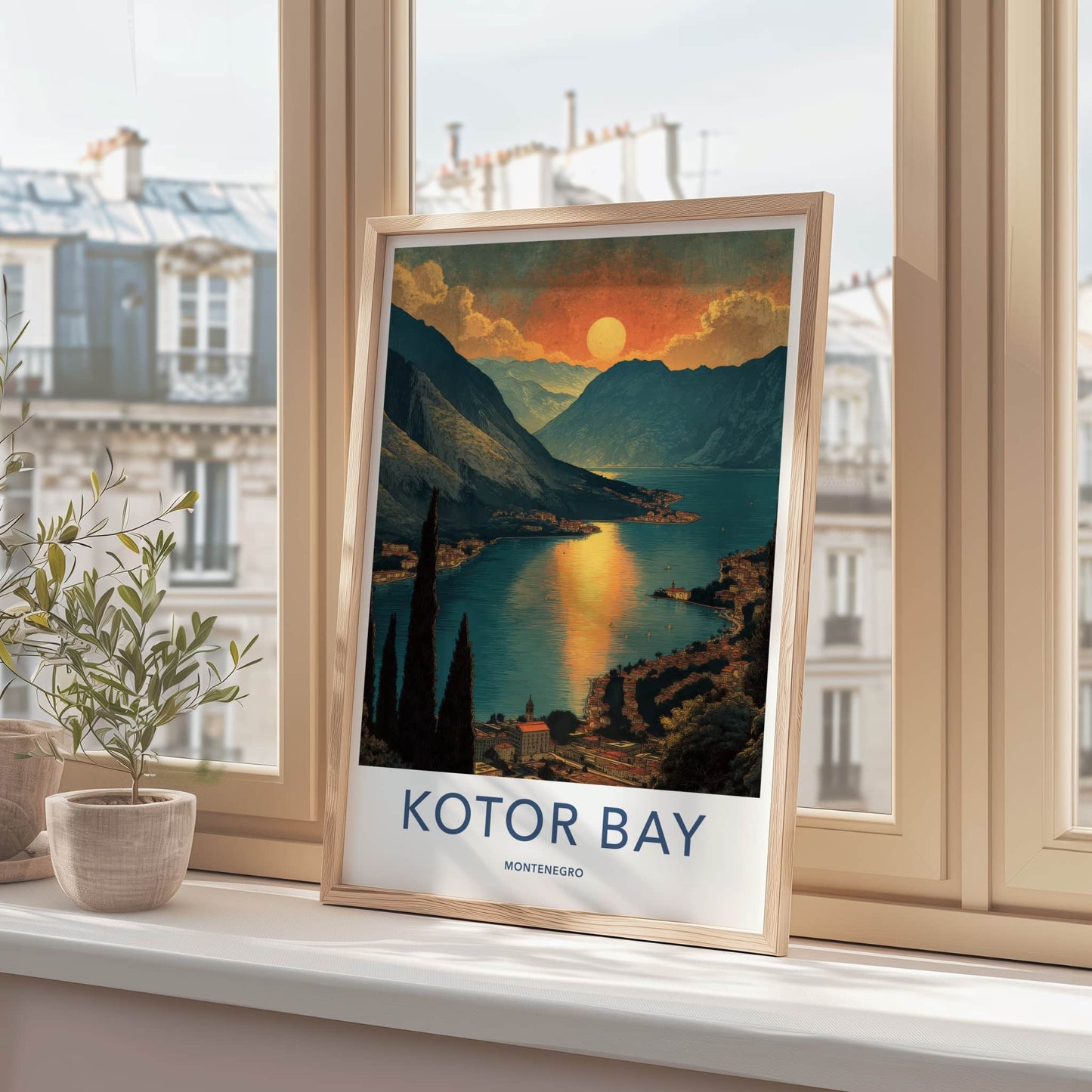 Kotor Bay Poster - Montenegro Travel Art - Sunset Mountain Village Home Decor
