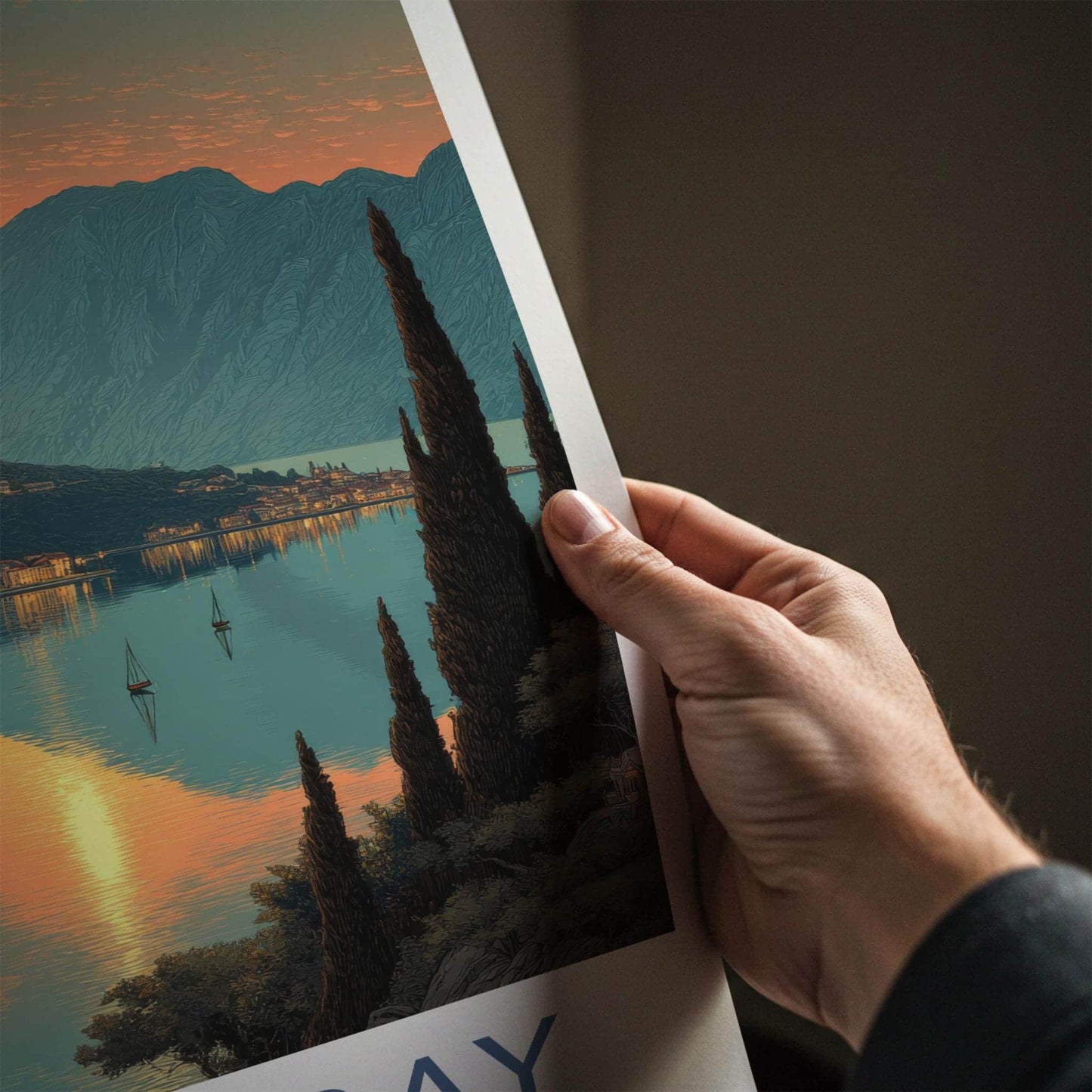 Kotor Bay Poster - Montenegro Travel Print - Golden Water Sunset Home Decor