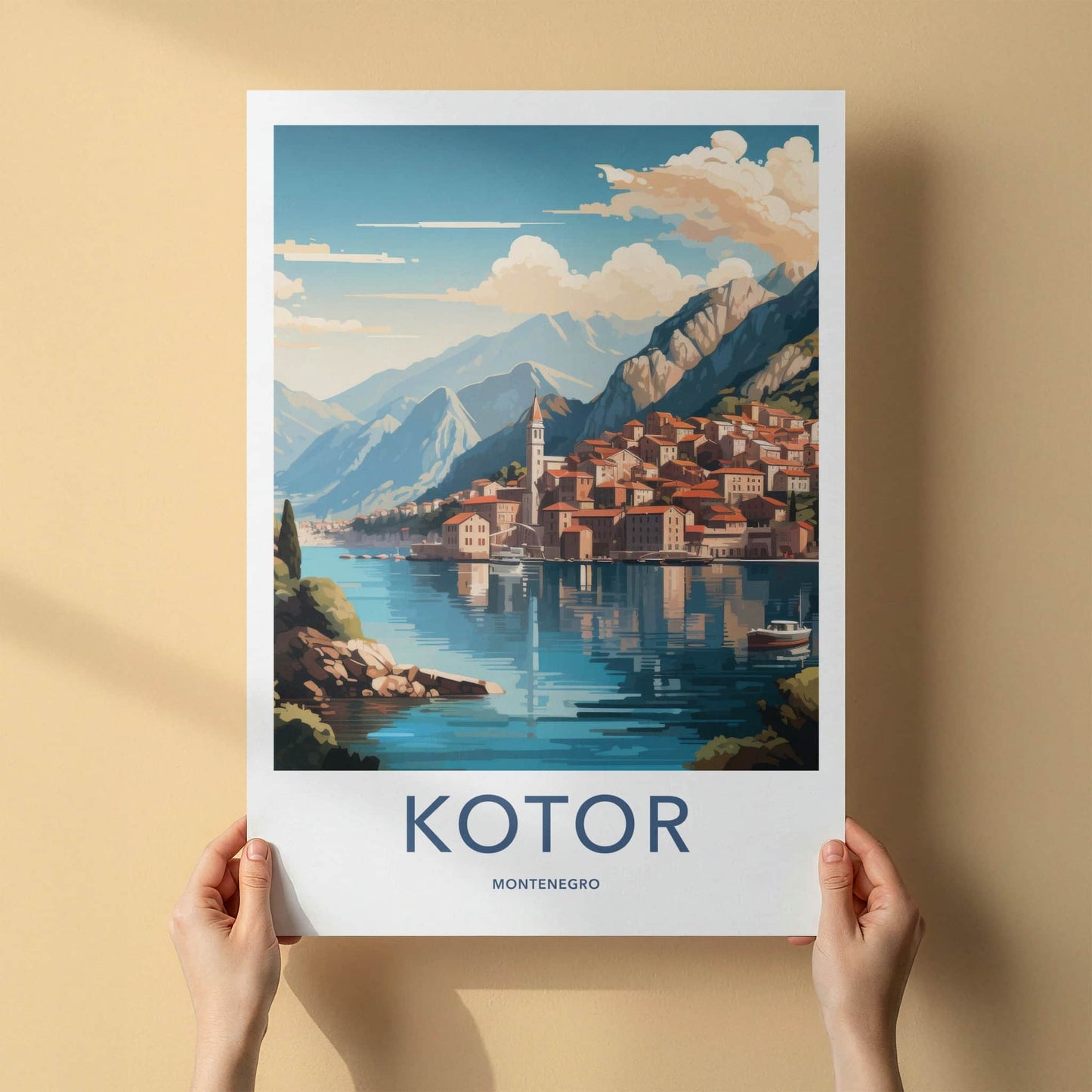 Kotor Poster - Montenegro Travel Art - Coastal Town Mountains Wall Decor