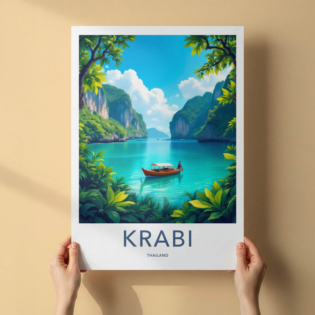 Krabi Poster - Thailand Travel Art - Scenic Island Boat Home Decor