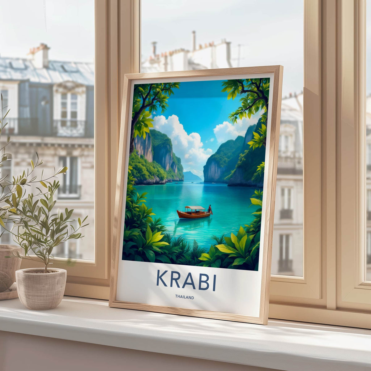 Krabi Poster - Thailand Travel Art - Scenic Island Boat Home Decor