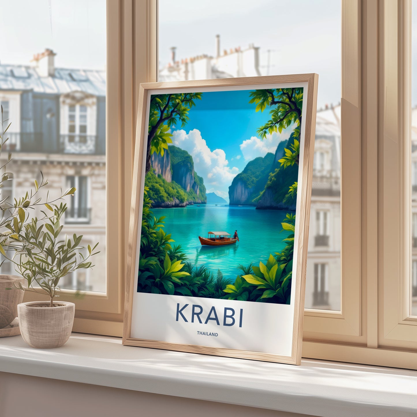Krabi Poster - Thailand Travel Art - Scenic Island Boat Home Decor