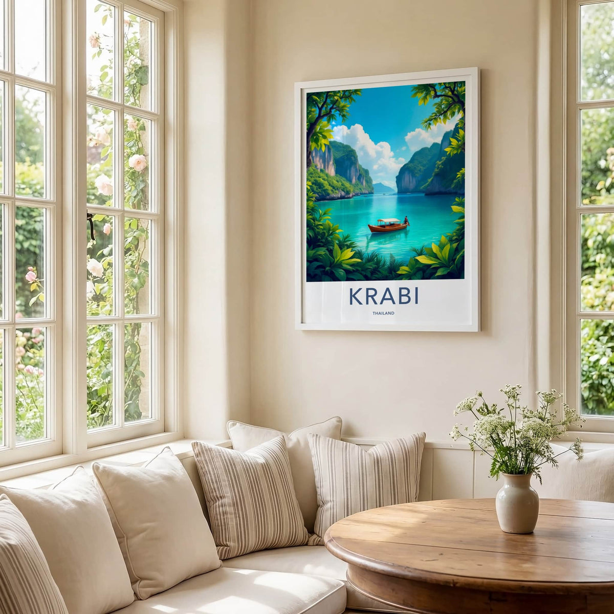 Krabi Poster - Thailand Travel Art - Scenic Island Boat Home Decor