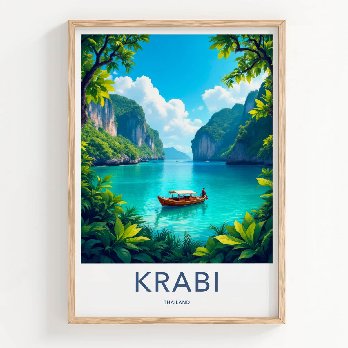 Krabi Poster - Thailand Travel Art - Scenic Island Boat Home Decor