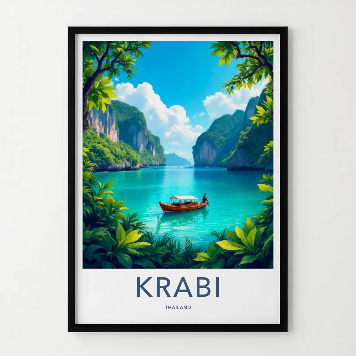 Krabi Poster - Thailand Travel Art - Scenic Island Boat Home Decor