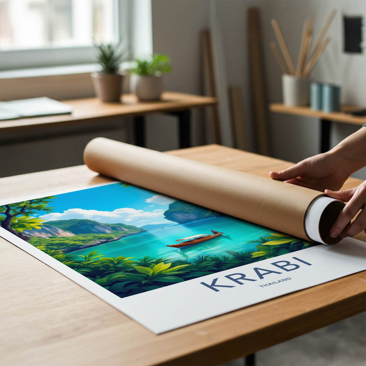 Krabi Poster - Thailand Travel Art - Scenic Island Boat Home Decor