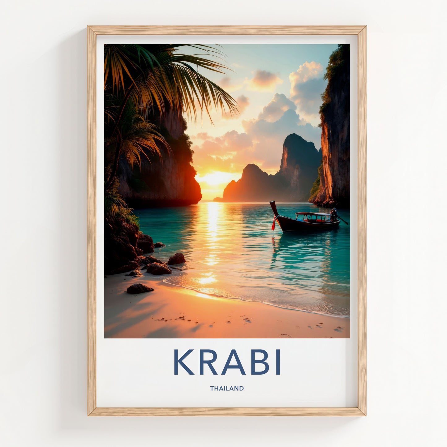 Krabi Poster - Thailand Travel Art - Tropical Beach Sunset Home Decor