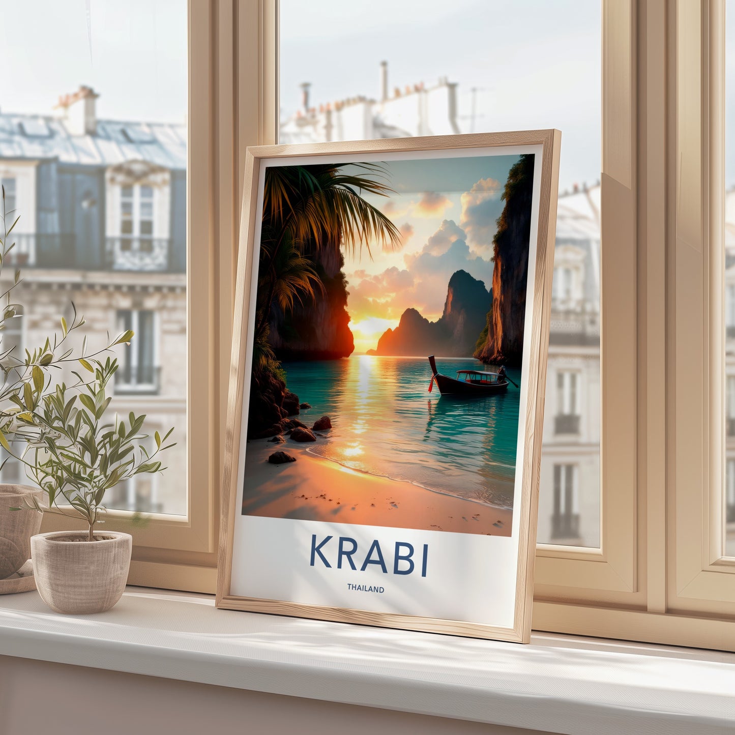 Krabi Poster - Thailand Travel Art - Tropical Beach Sunset Home Decor