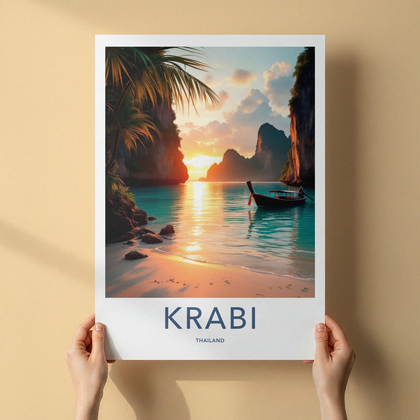 Krabi Poster - Thailand Travel Art - Tropical Beach Sunset Home Decor