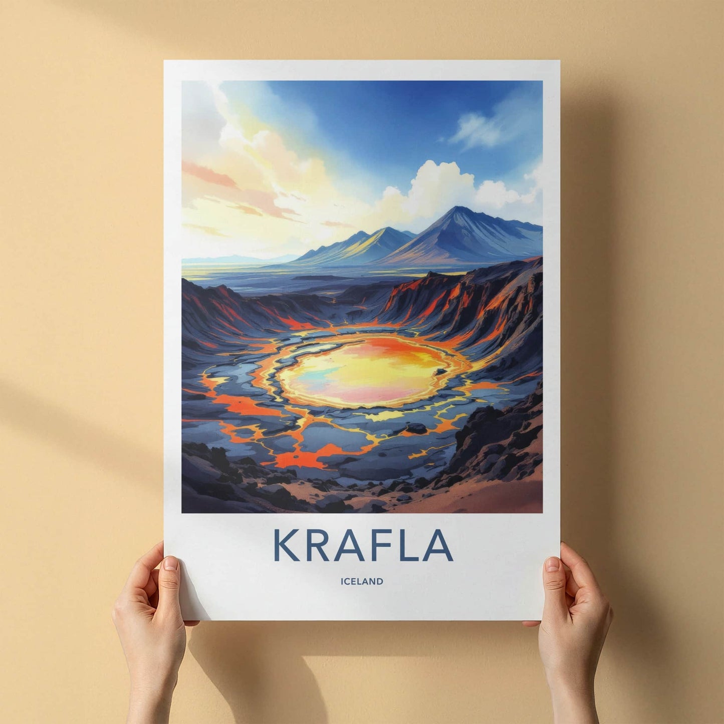 Krafla Poster - Iceland Travel Print - Molten Crater Landscape Lounge Decor