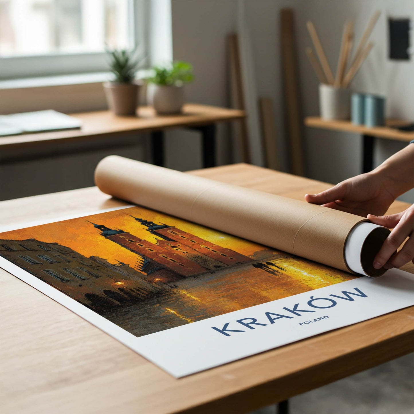 Krakow Poster - Poland Travel Art - Golden City Glow Gallery Art
