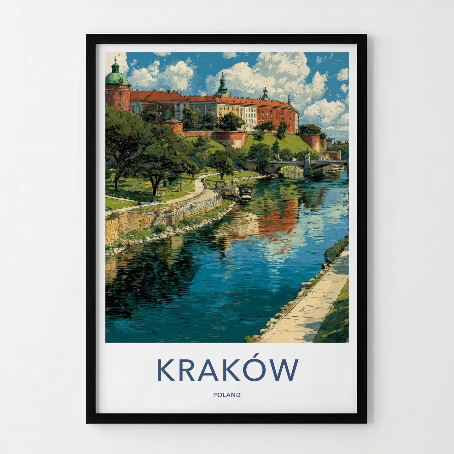 Krakow Poster - Poland Travel Art - Historic Castle River Home Decor