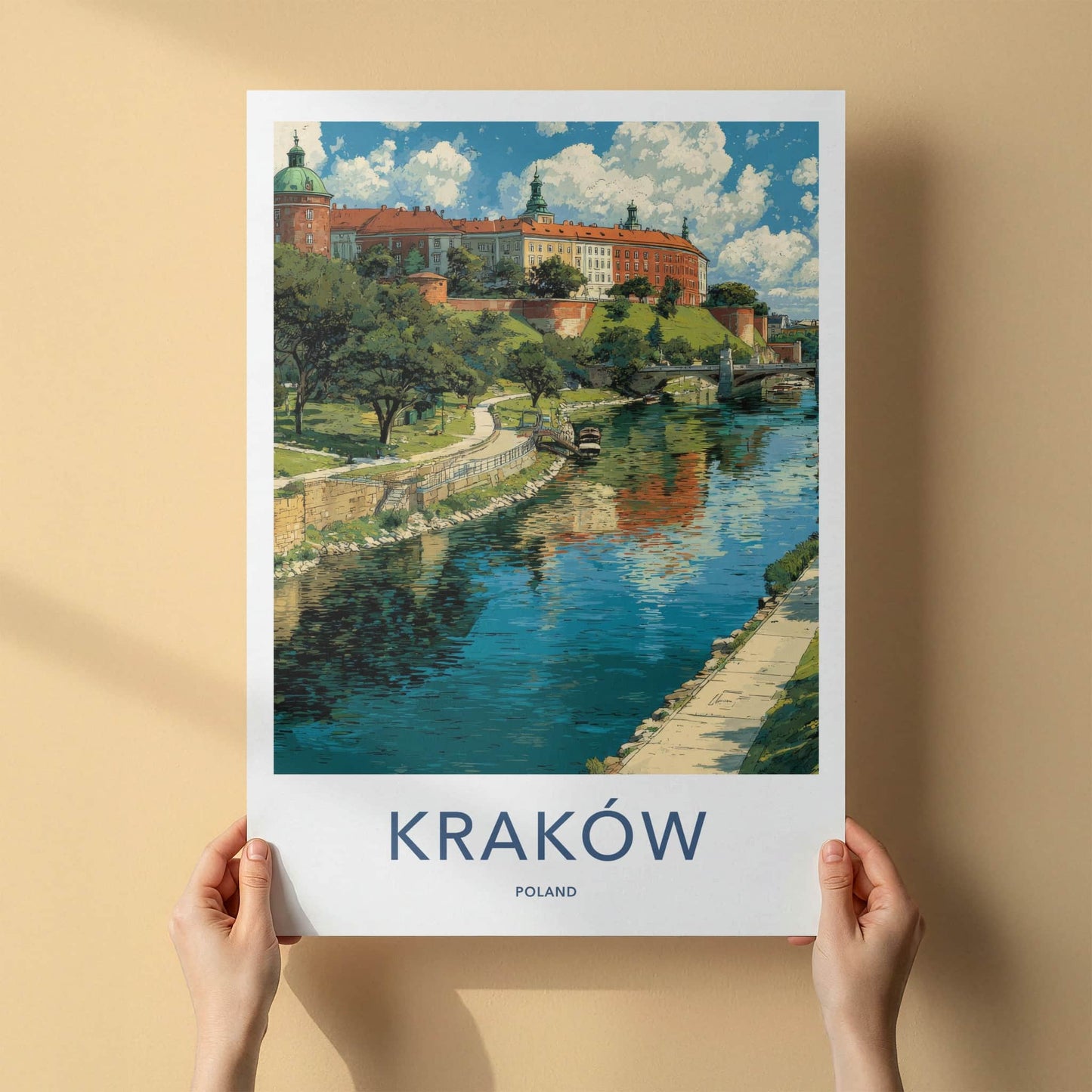 Krakow Poster - Poland Travel Art - Historic Castle River Home Decor