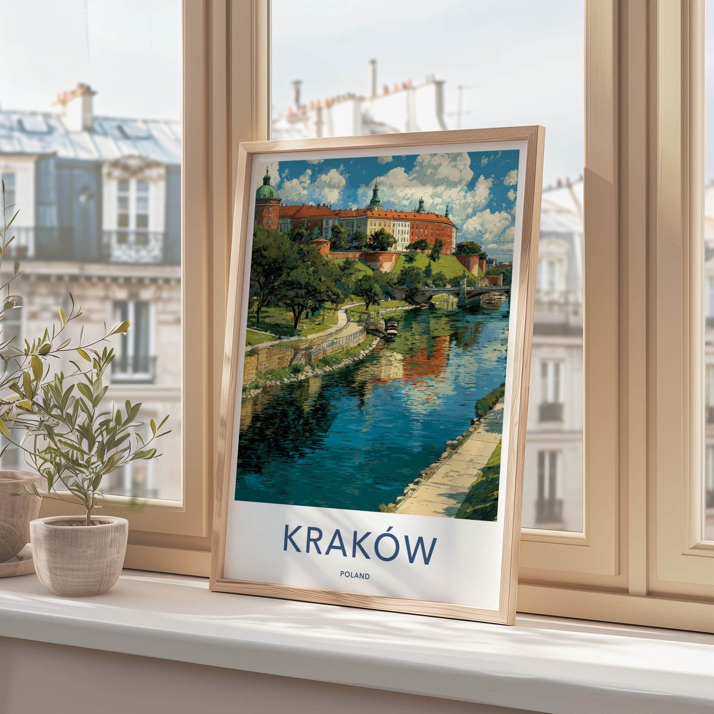 Krakow Poster - Poland Travel Art - Historic Castle River Home Decor