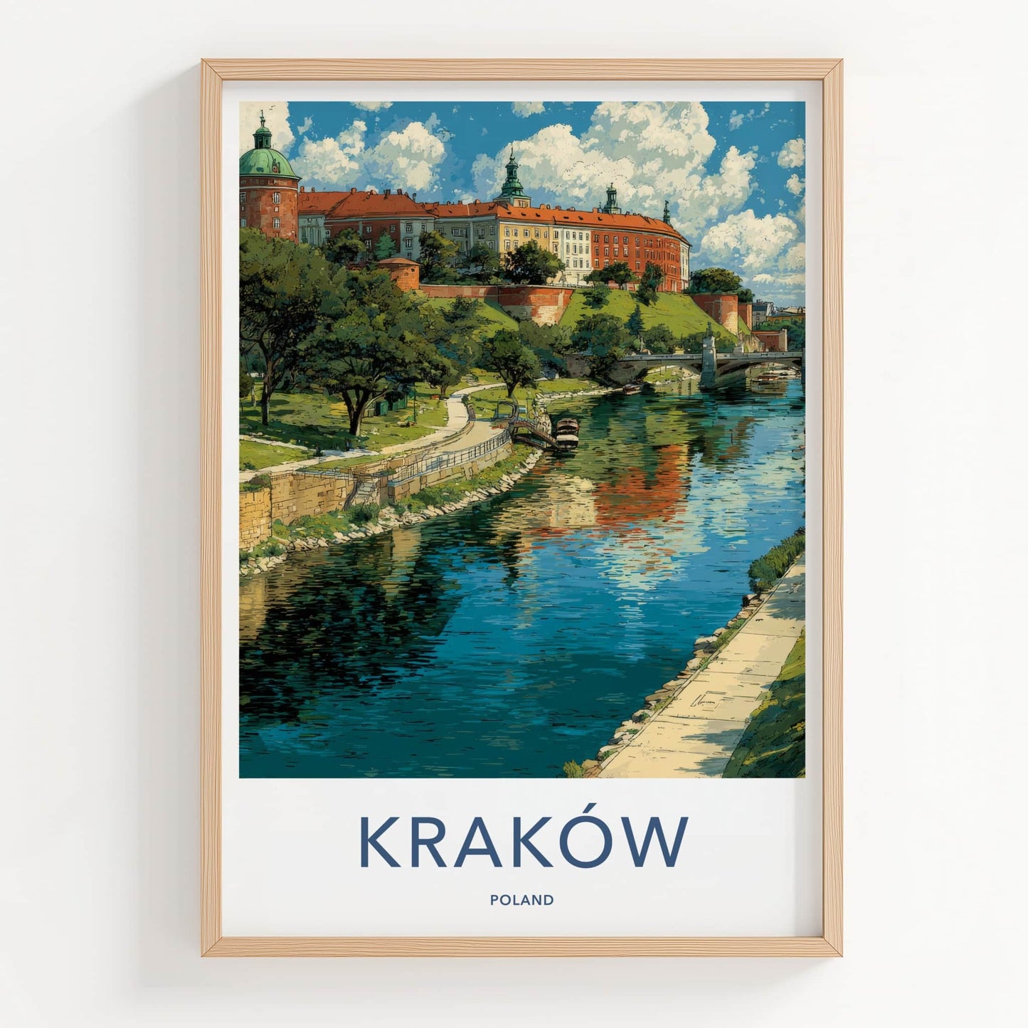 Krakow Poster - Poland Travel Art - Historic Castle River Home Decor