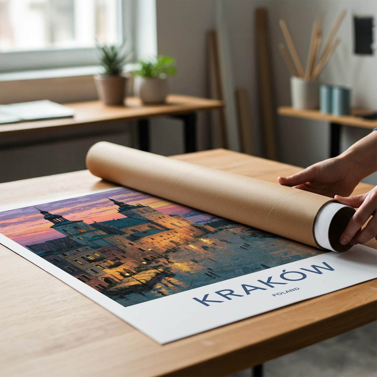 Krakow Poster - Poland Travel Art - Historic Cityscape Sunset Wall Decor