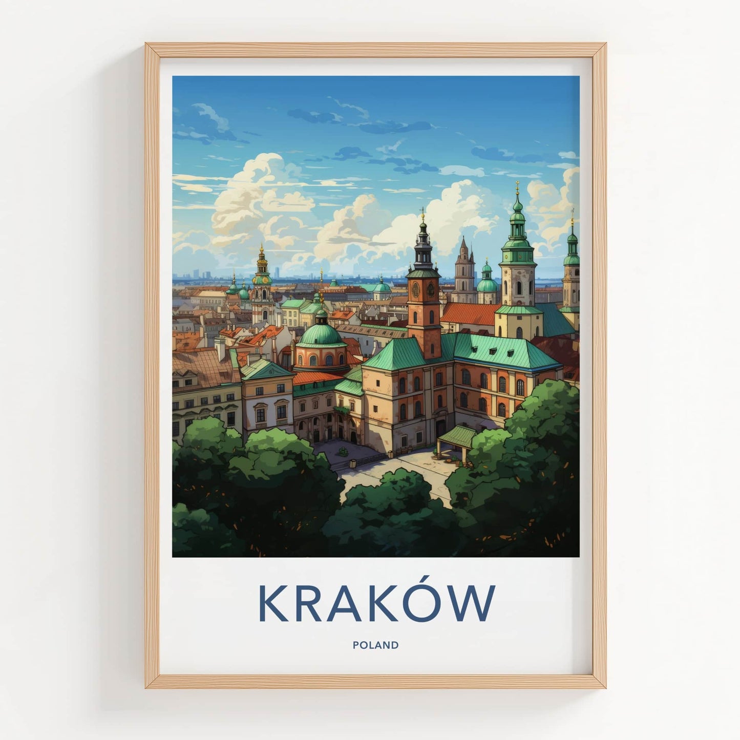 Krakow Poster - Poland Travel Art - Historic Cityscape View Home Decor