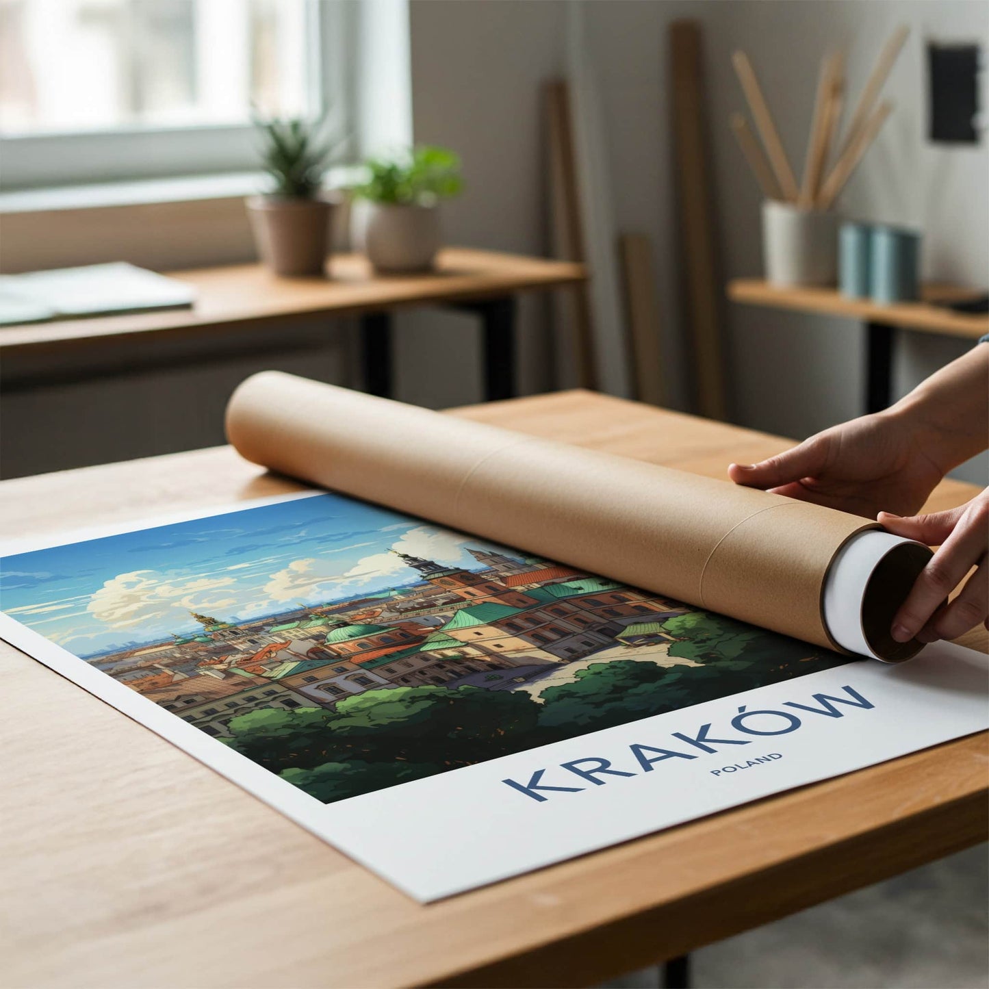 Krakow Poster - Poland Travel Art - Historic Cityscape View Home Decor