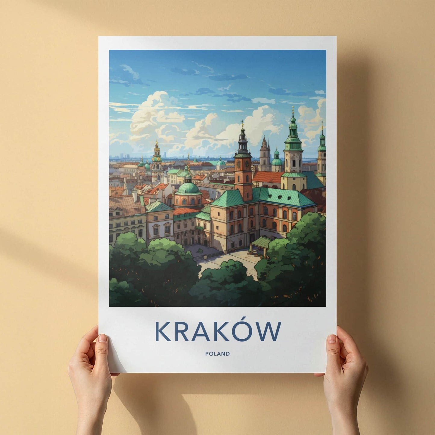 Krakow Poster - Poland Travel Art - Historic Cityscape View Home Decor