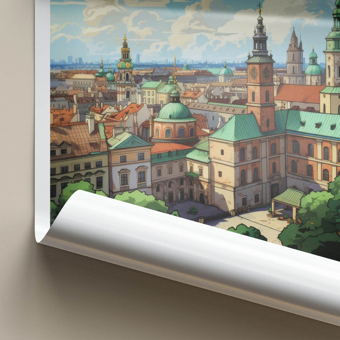 Krakow Poster - Poland Travel Art - Historic Cityscape View Home Decor